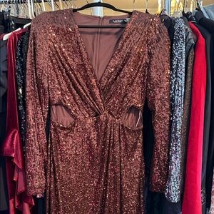 Lauren Ralph Lauren Sequin Long Sleeve Dress in Brown